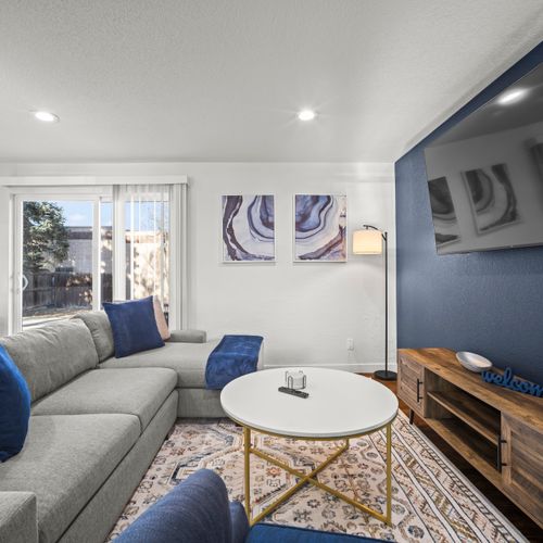 Kick back on the sectional couch and watch your favorites in total comfort.