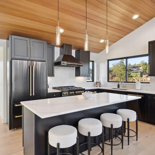 Counter seating and a large island are great for entertaining the family