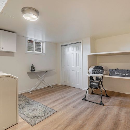 The spacious laundry room is stocked with essentials to refresh your wardrobe during your travels. A high chair and pack n play is available as well.