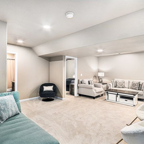 Earthy hues and warm lighting make this a cozy spot to unwind.
