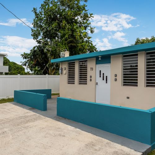 Classic architecture with a pop of color.