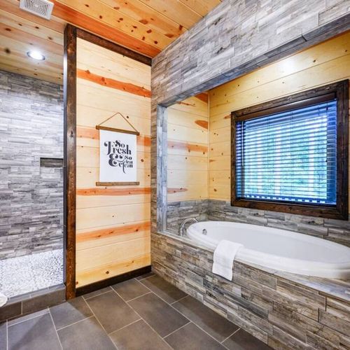 The Master bath ahs a soaking tub as well as a walk-in shower.