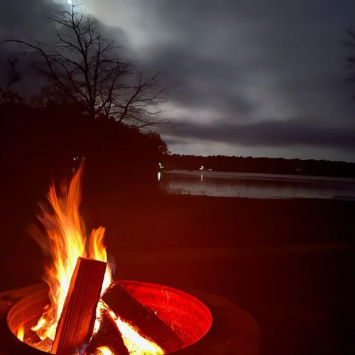 Exterior:  the firepit in action at night! :-)