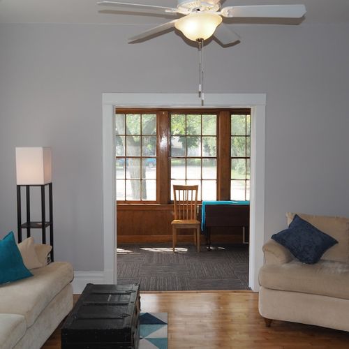 Living room:  the house has a beautifully remodeled and comfy living room that is great for relaxing! The large flat screen television includes streaming services with pureflix, netflix, disney+, and hbo max all included!