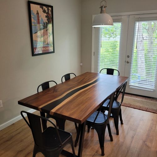 Dining area:  there is a very nice dining table with seating for 6 adults.