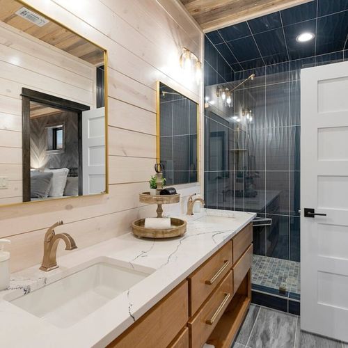 Ultra-lux private attached bath  with double vanity.