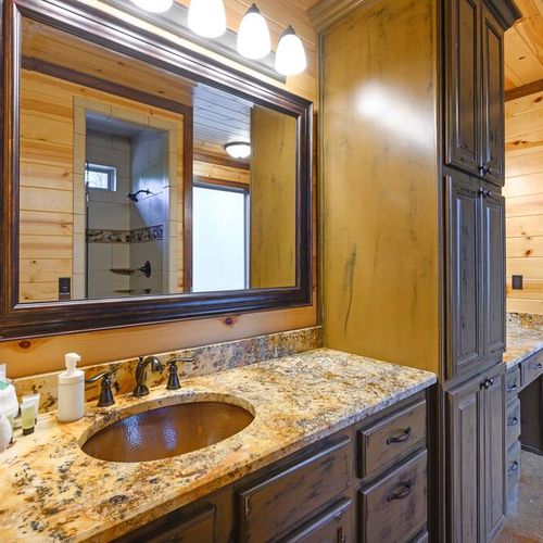 This Master bath does not lack for counter space.