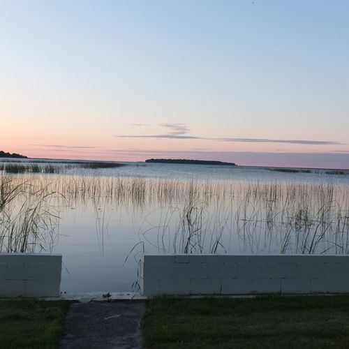 Exterior:  another view of lake huron in the morning, with sulphur island in the background.