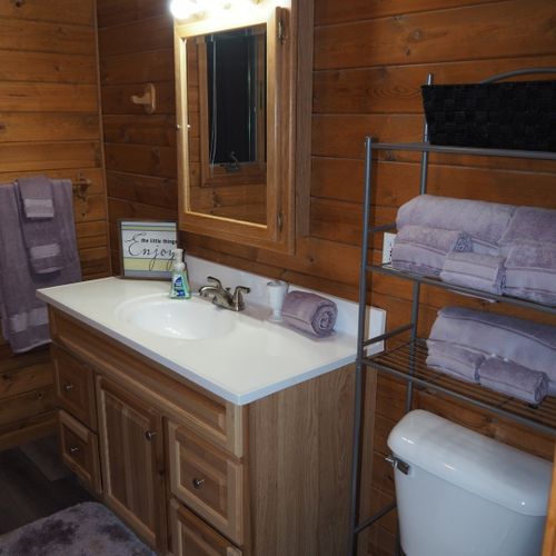 Bathroom #2 (upstairs):  this is a private en suite full bathroom for bedroom #2. This is the only upstairs bathroom though, so guests in bedrooms #3 and #4 may wish to use it as well.