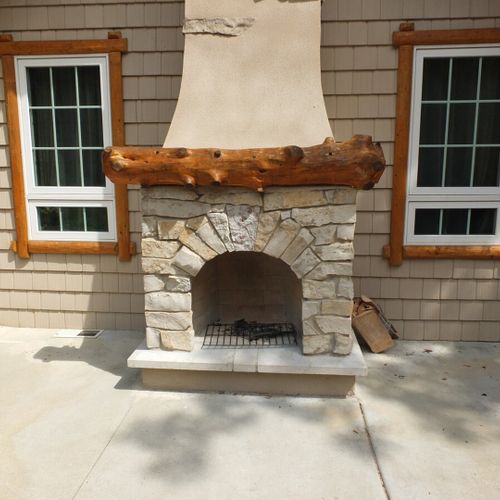 Exterior:  a close-up of the outdoor wood fireplace. (note that wood is not provided, but can be purchased at gas stations and grocery stores in the area. )