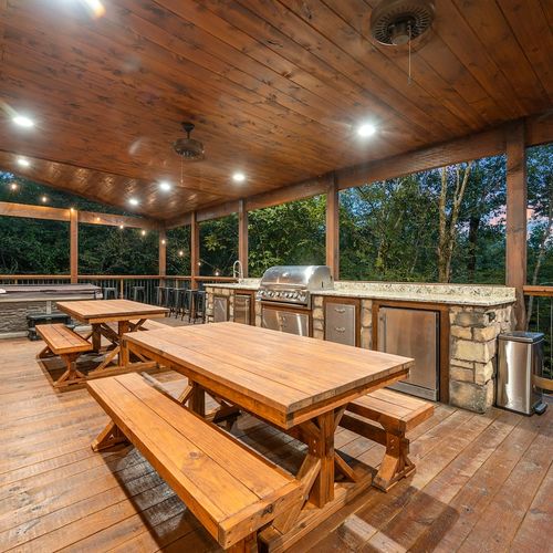 Outdoor dining tables, seating 20!