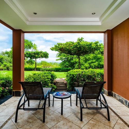 Covered private lounging patio