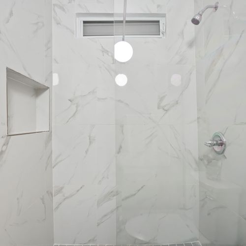 Luxurious walk-in shower.
