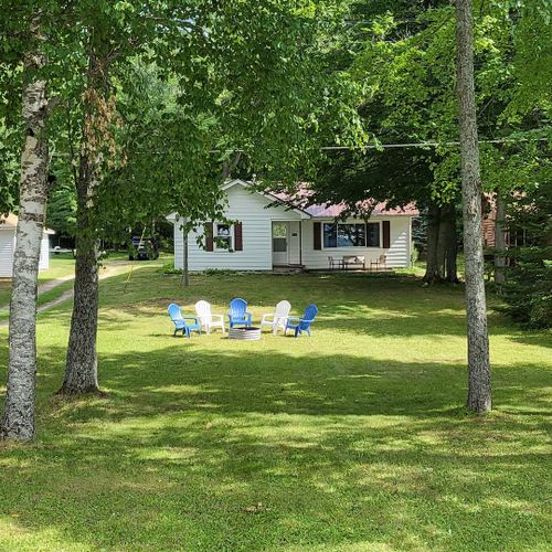 Exterior:  the front of the cabin in summer