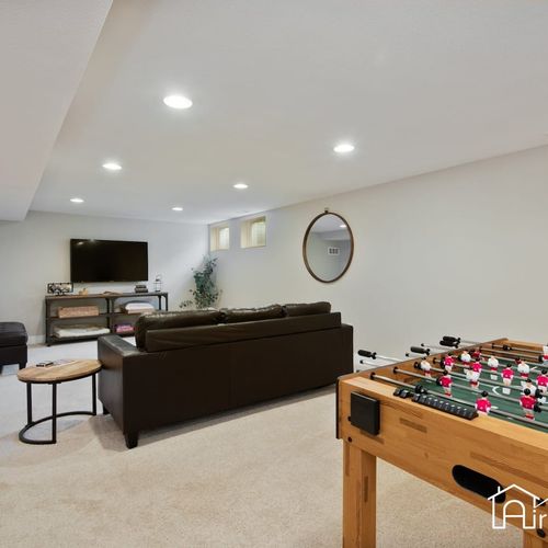Bring the fun home with a variety of board games and a foosball table in the downstairs living room.