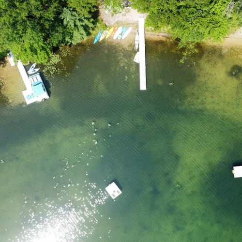 Exterior:  another aerial view of the private lakefront.