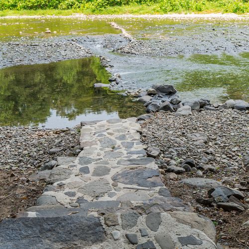 A private dock, made from natural stone pulled from the creek bed, allows you to enter the river. Particularly after heavy rains, this thoughtful addition makes for an easy access point.