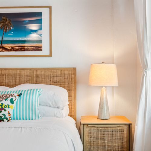 A beautiful and serene bedroom with a calming atmosphere to help you relax.