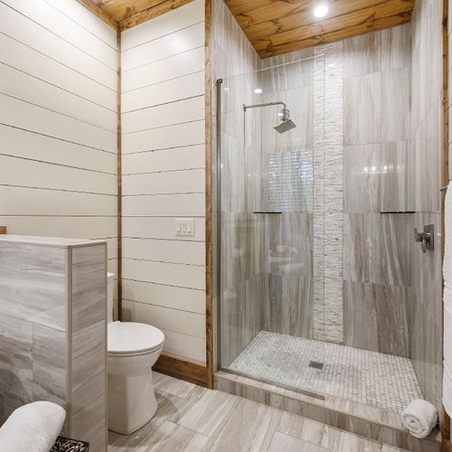 The private bathroom with a walk-in shower.