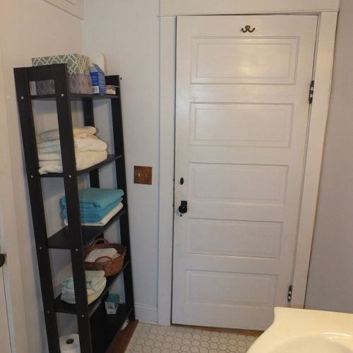 Bathroom #1 (first floor):  this is the main floor bathroom. It's a full bathroom that has been beautifully renovated and redecorated!