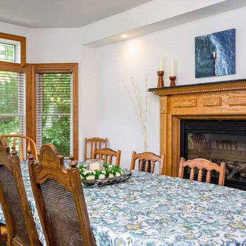Overall:  the home has a lovely dining room with seating for 8 adults and its own gas fireplace.