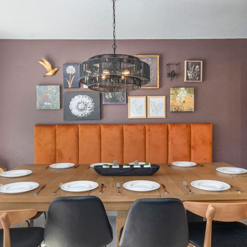 Vibrant and inviting, this colorful dining area is perfect for lively gatherings and shared meals with family and friends.