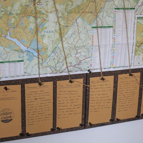 Fun details, like the recommendation board, will keep you exploring the cabin and the Catskills.