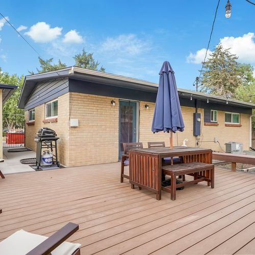- dine al fresco under the umbrella or fire up the grill for a delicious cookout
- spacious deck makes it easy to entertain, lounge, or simply enjoy the breeze
- relaxing outdoor experience with all the essentials for a great stay