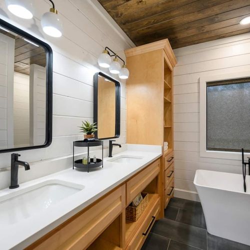 Double vanity and soaking tub!