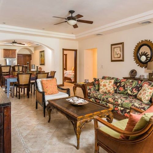 This living room is a great place to watch a movie after a day at the beach.
