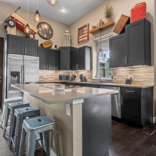 Functional island perfect for meals and mingling.