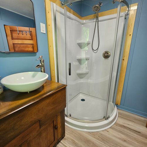 Bathroom:  the bathroom shower and sink
