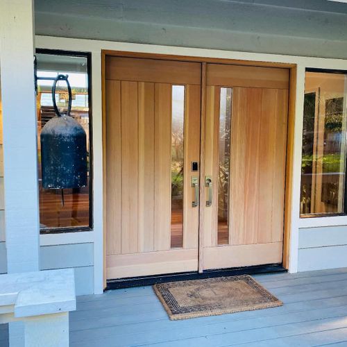 Elegant entryway with keypad for easy contactless check-in.