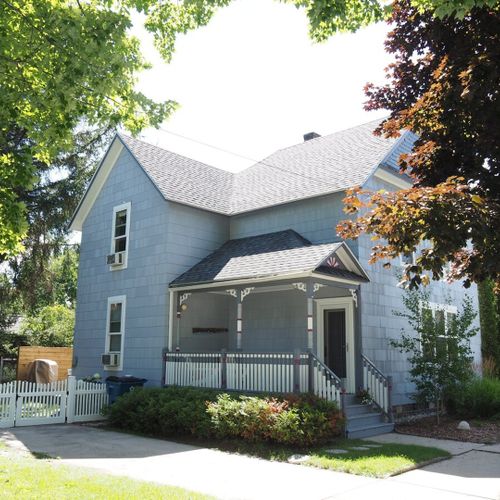 Exterior:  the front of the home in summer.