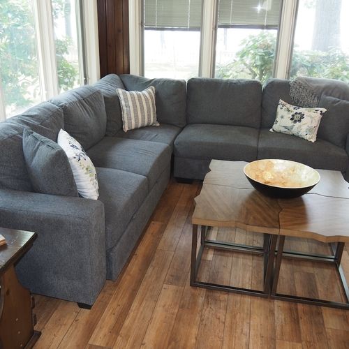 Living room #1:  convenient sectional sofa next to the kitchen and dining area.