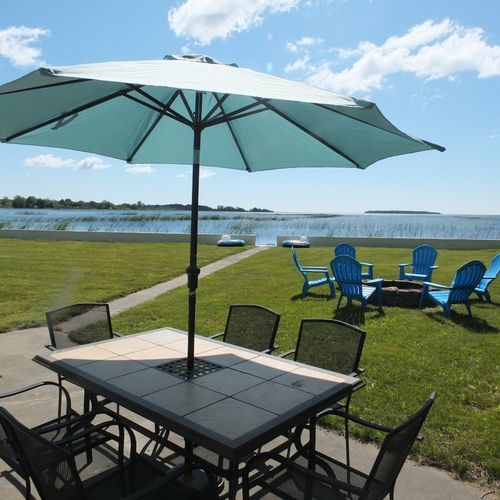 Overall:  looking out at lake huron from the outdoor dining area