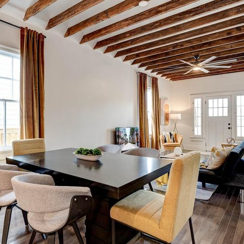 Elegant dining table that seats six — perfect for long meals together.