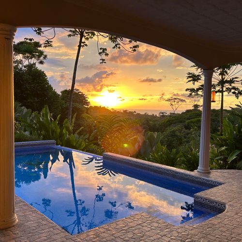 Beautiful sunset views from the private swimming pool patio.
