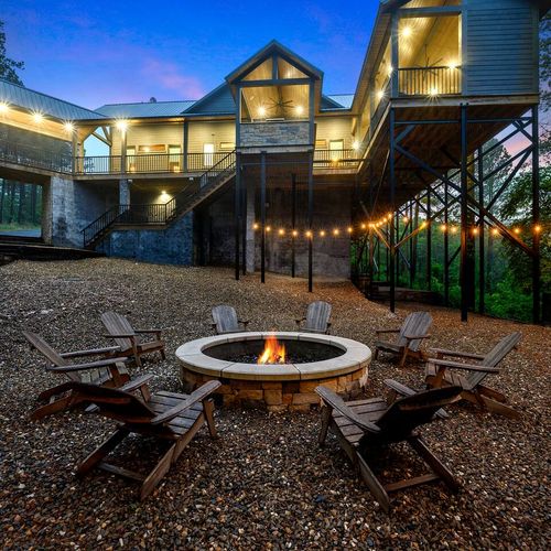 Fire pit with Adirondack chairs