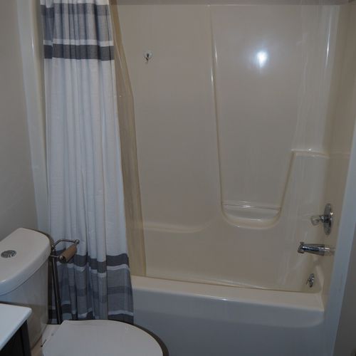 Bathroom #1 (main floor):  there's a full bathroom on the main floor near bedrooms #1 and #2.