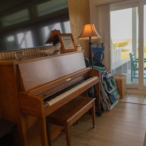 Play or relax to piano tunes that complement the home’s calm vibe.
