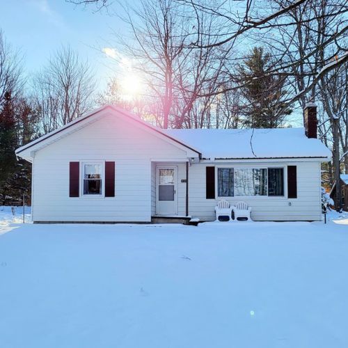 Exterior:  the cottage in winter. (it is heated and is available for rent year-round. )