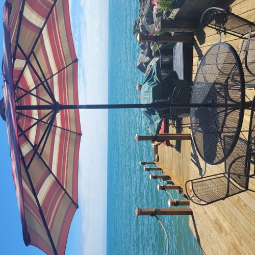 Exterior:  the outdoor dining furniture on the private deck
