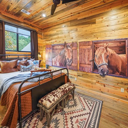 Perfect for horse lovers and dreamers—this room blends whimsy with tranquil barn-side elegance.