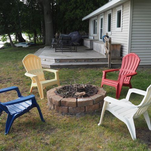 Exterior:  the outdoor bonfire ring on the lake.