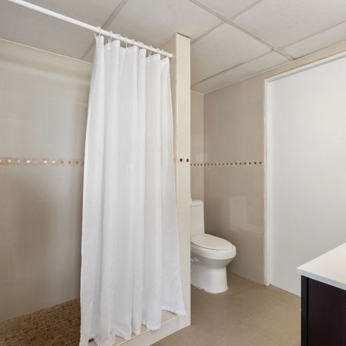 Sparkling clean, modern bathroom. Refresh and rejuvenate in this serene space.
