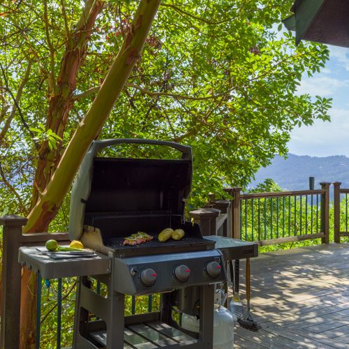 Gas Weber grill with tools and tanks provided