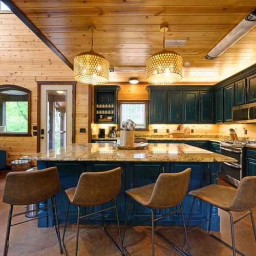 4 bar top stools found for additional seating.