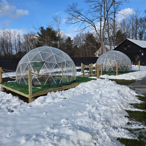 These igloos have a greenhouse affect, allowing you and your group to enjoy time outside, even with snow on the ground.