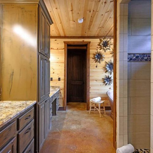 This private bathroom has a walk-in shower as well as a soaking tub!
